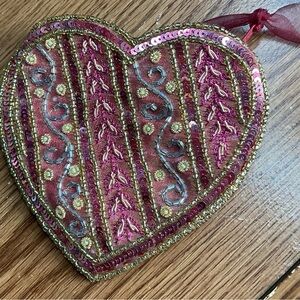 Hand Crafted Zippered. Heart-Shaped Sequin Purse -